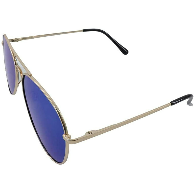 Blue Gold Retro Aviator Polarized Sunglasses Mirrored for Men Women UV400